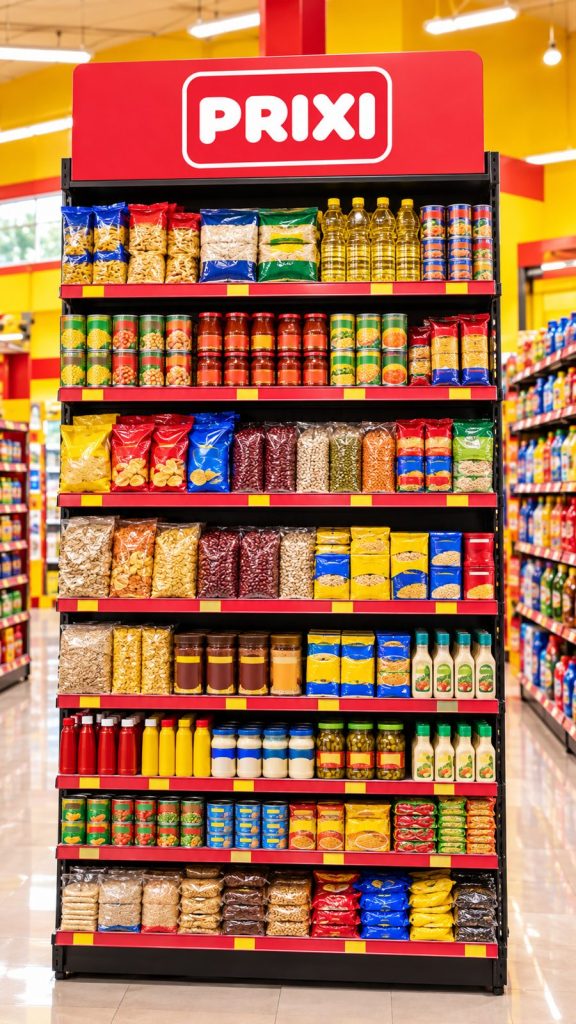 Góndola de PRIXI llena de productos