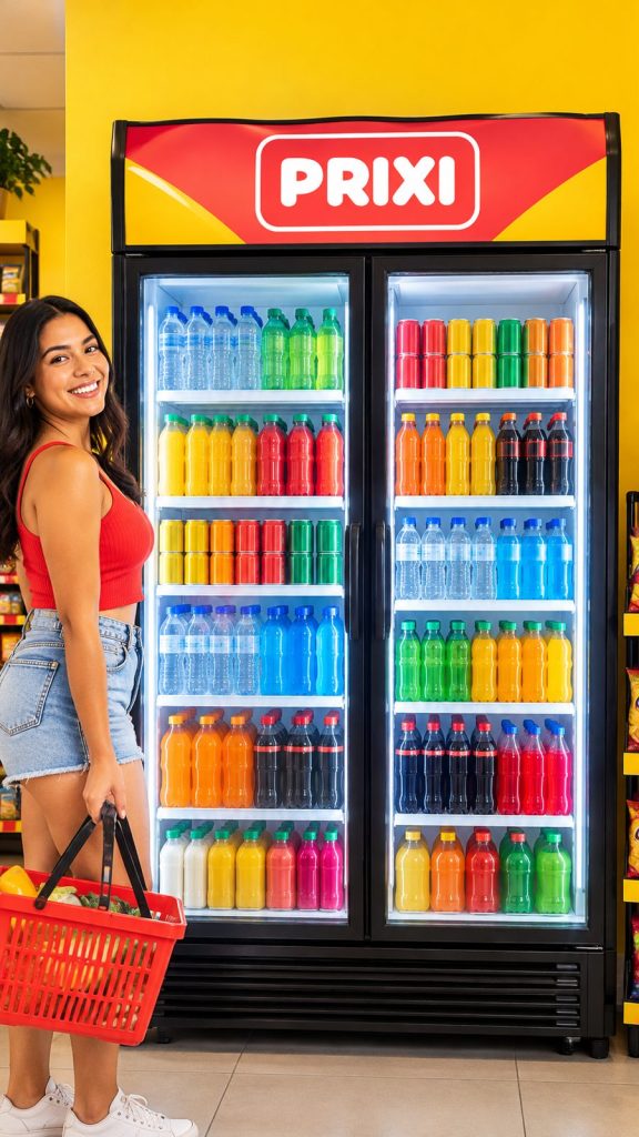 Nevera de PRIXI llena de bebidas frías